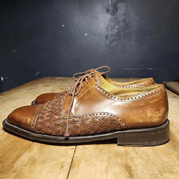 MEZLAN sz 10 Mens Brown Leather Del Mar Woven Cap Toe Oxfords